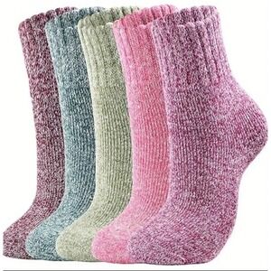 Womens Winter‎ Fashion Warm Thick Colorfast Durable Bright Color Pack 5pc Socks